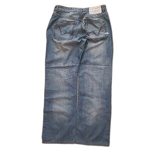 VTG Rocawear Jeans Mens 36x31.5 Blue Baggy Distressed Skater Faded Pipe Hip Hop